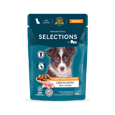 Ração Úmida Selections para Cães Filhotes de Porte Médio e Grande Sabor Frango ao Molho 100g
