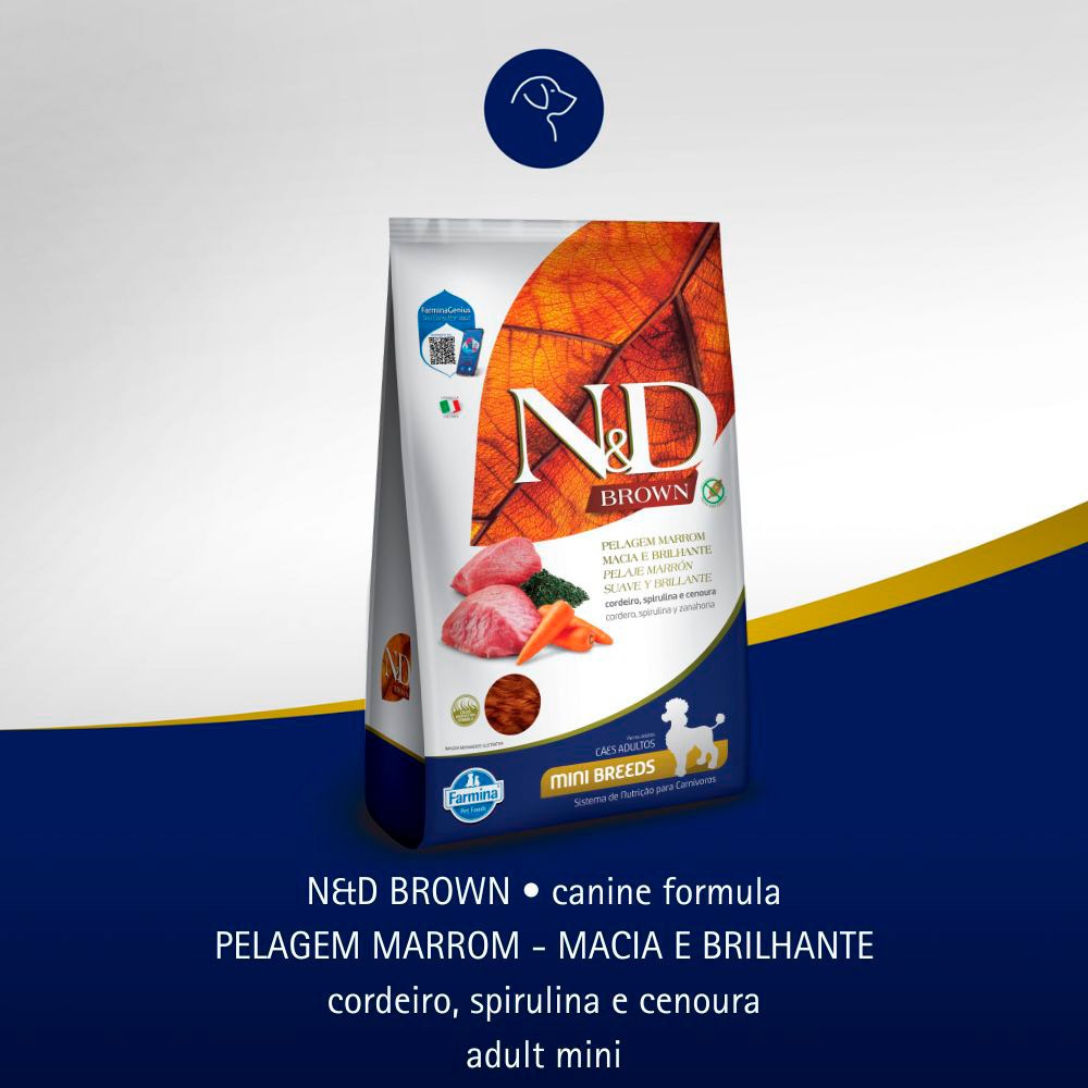 Ração N&D Brown para Cães Adultos de Porte Mini sabor Cordeiro, Spirulina e Cenoura