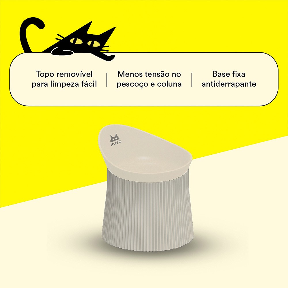 Comedouro Ergonômico Fuzz Bege para Gatos