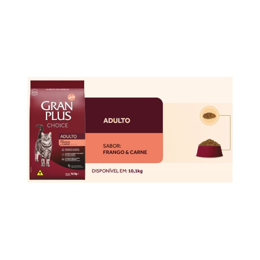 Ração Granplus Choice para Gatos Adultos sabor Frango e Carne
