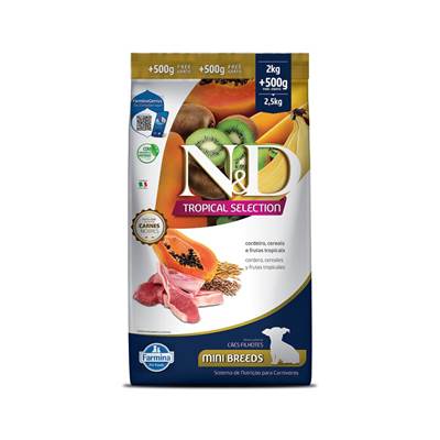 Ração Farmina N&D Tropical Selection para Cães Filhotes de Porte Mini e Pequeno Sabor Cordeiro, Cereais e Frutas Tropicais 2kg + 500g