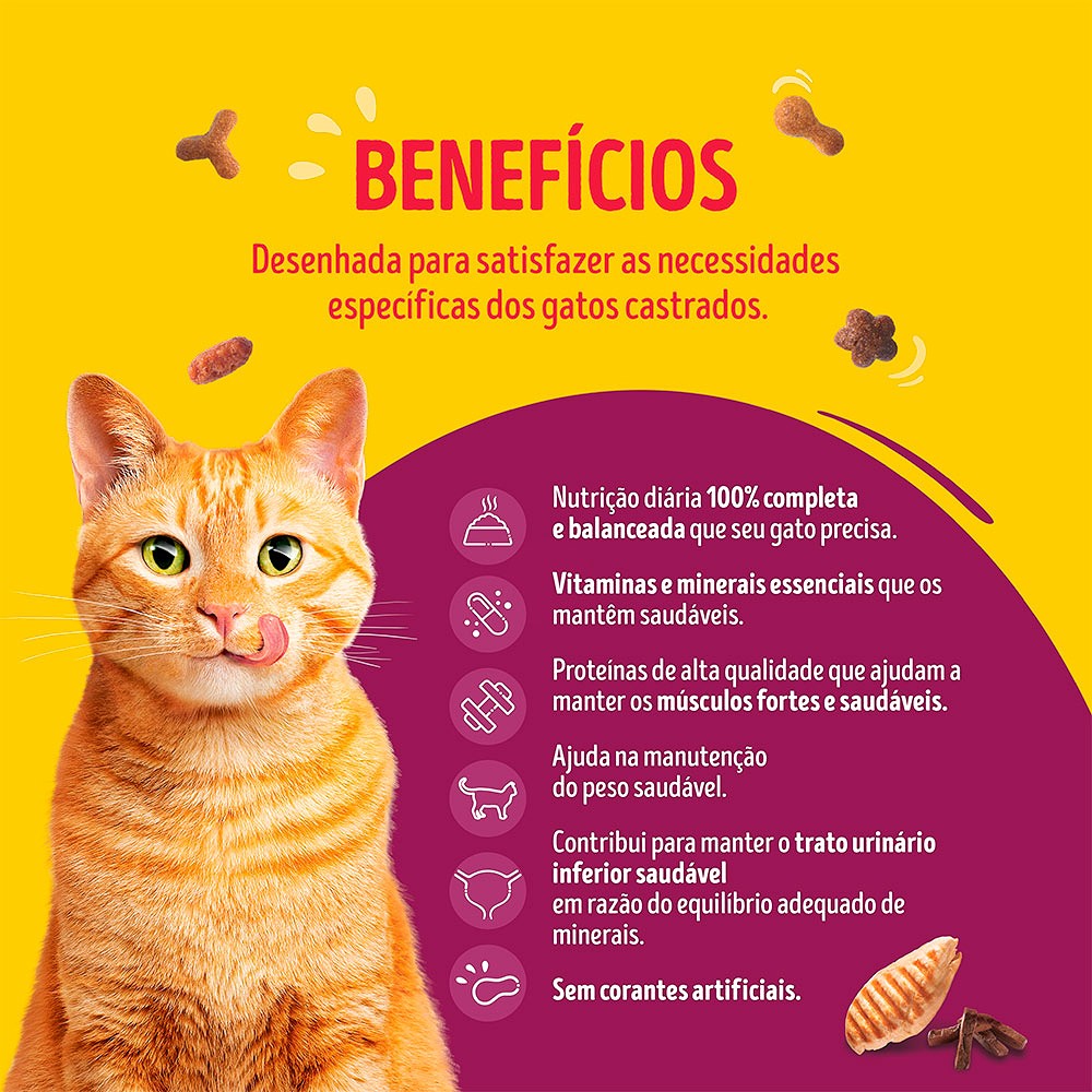 Ração Friskies Mix de Carne para Gatos Adultos Castrados sabor Carne, Peru, Fígado e Frango