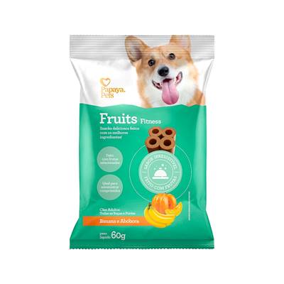 Snack Papaya Pets Fruits Fitness para Cães Adultos Sabor Banana e Abóbora 300g