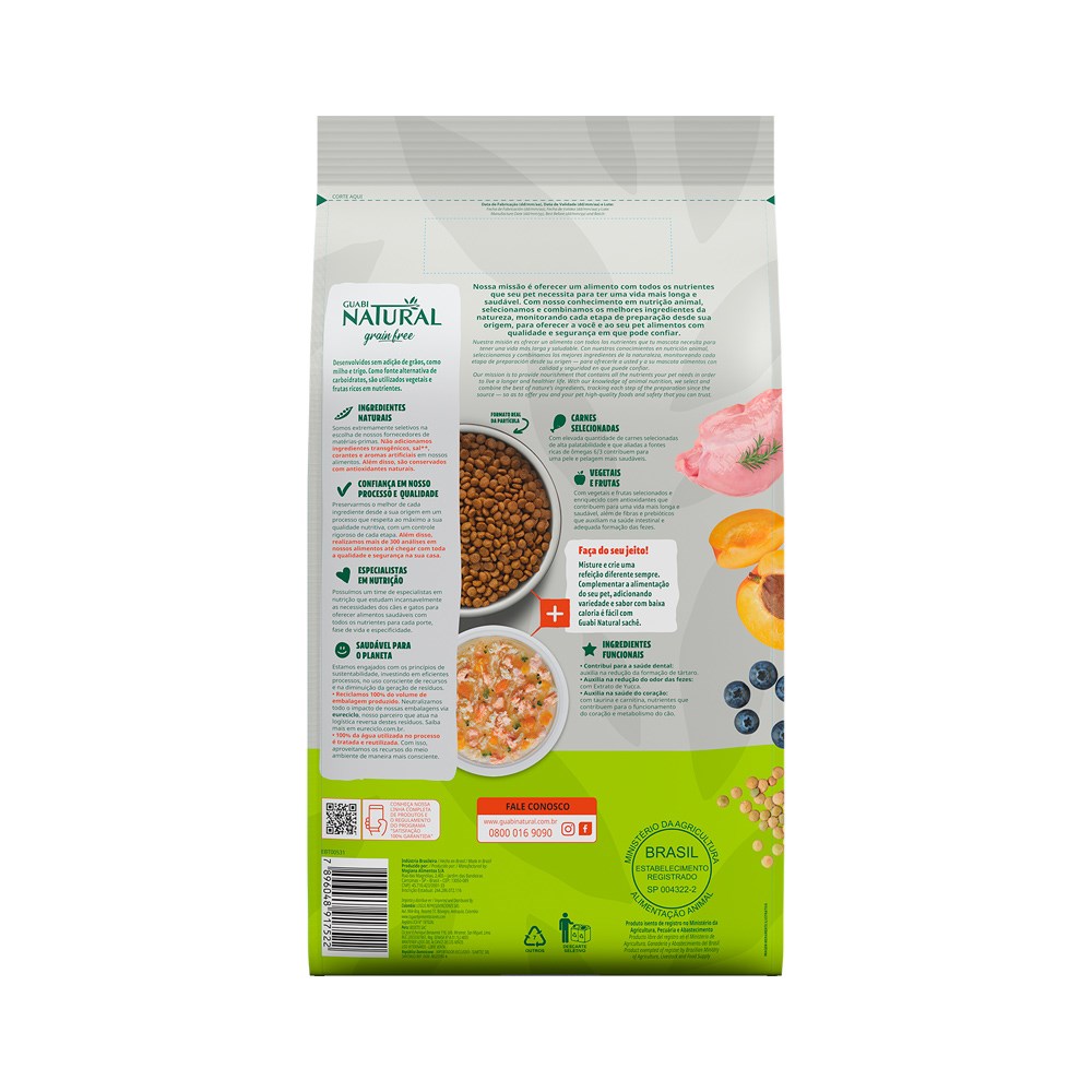 Ração Guabi Natural Grain Free para Cães Adultos de Mini e Pequeno Porte sabor Frango & Lentilha