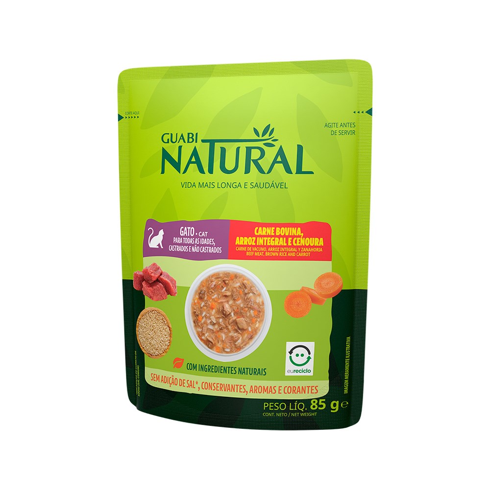 Ração Úmida Guabi Natural para Gatos Sabor Carne, Arroz Integral e Vegetais