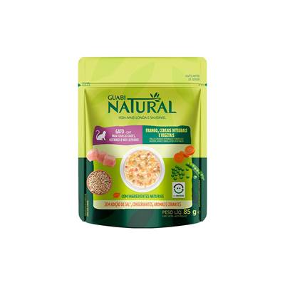 Ração Guabi Natural Sachê para Gatos Adultos Castrados e Não Castrados sabor Frango & Cereais 85g