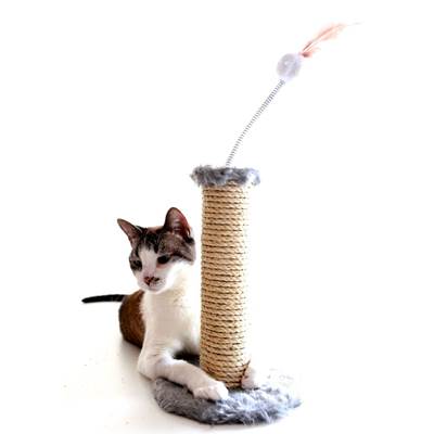 Arranhador Hello Pet Sisal e Pelúcia Cinza com Mola para Gatos U