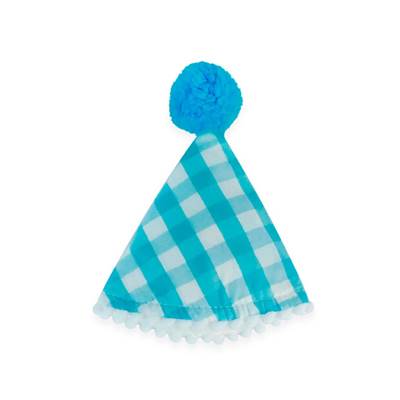 Chapéu Leo e Lia Happy Birthday Xadrez Azul para Cães e Gatos G