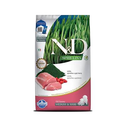 Ração N&D Spirulina para Cães Filhotes de Porte Médio e Grande sabor Suíno, Spirulina e Goji Berry 10,1kg