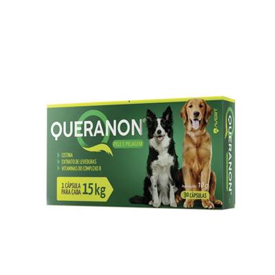 Queranon 15kg - Suplemento Vitamínico e Mineral para a Pele e a Pelagem 30 cápsulas