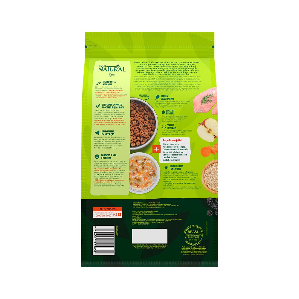 Ração Guabi Natural Light para Cães Adultos de Mini e Pequeno Porte sabor Peru e Aveia