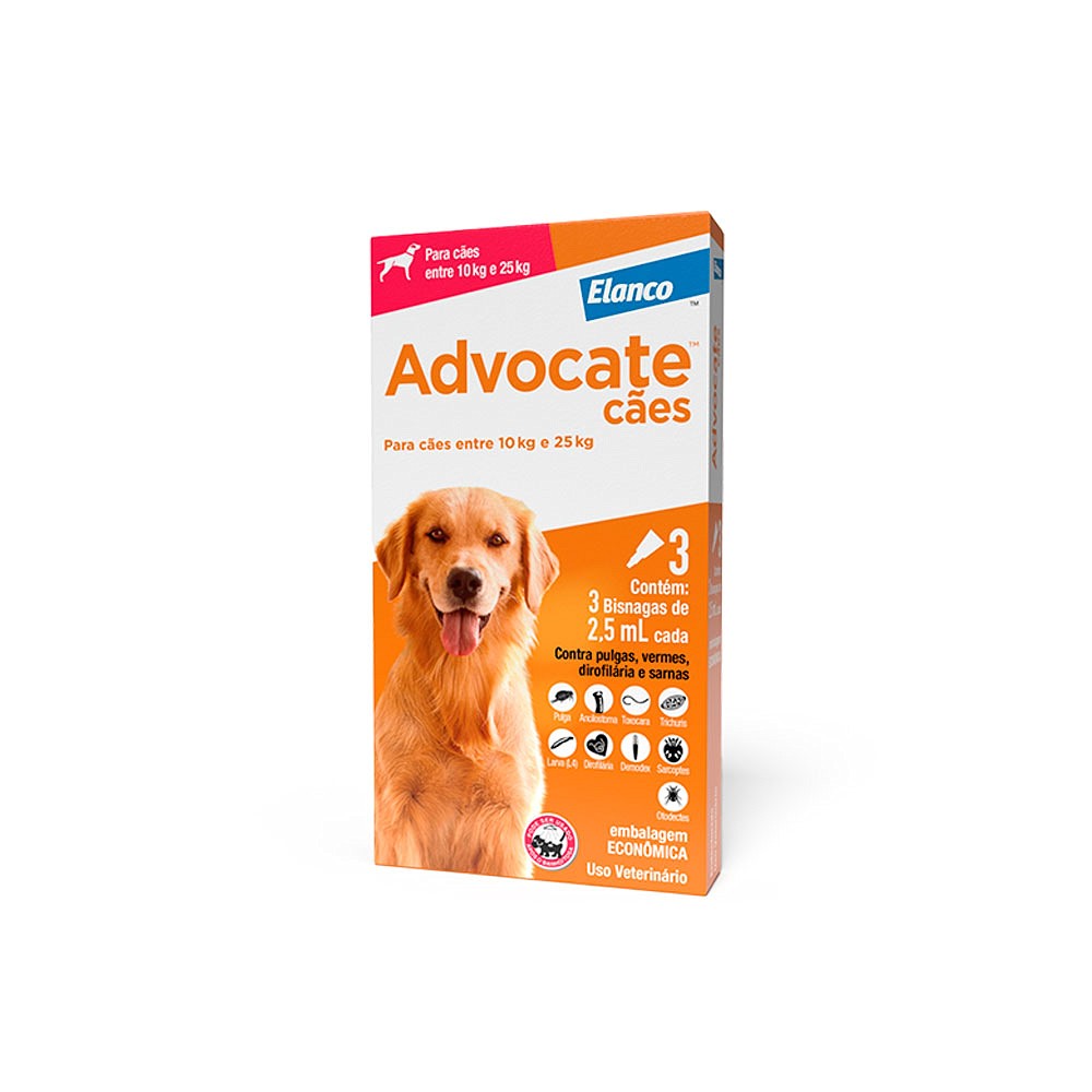 Antipulgas e Endectocida Advocate 2,5ml para Cães entre 10kg e 25kg