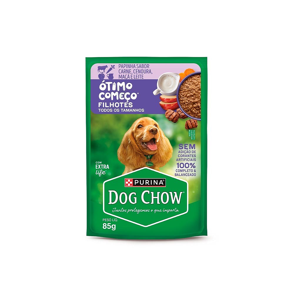 Ração Úmida Dog Chow Ótimo Começo Papinha para Cães Filhotes Sabor Carne, Cenoura, Maçã e Leite