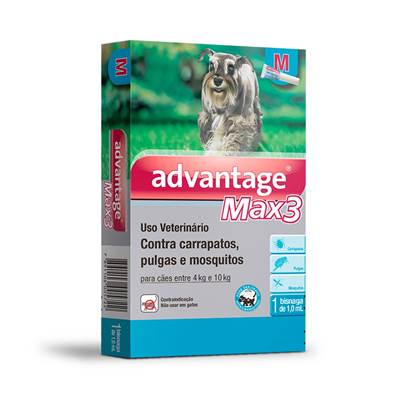 Antipulgas e Carrapatos Advantage Max3 1,0ml para Cães entre 4kg e 10kg 1 pipeta