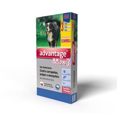 Antipulgas e Carrapatos Advantage Max3 4,0ml para Cães acima de 25kg 3 pipetas