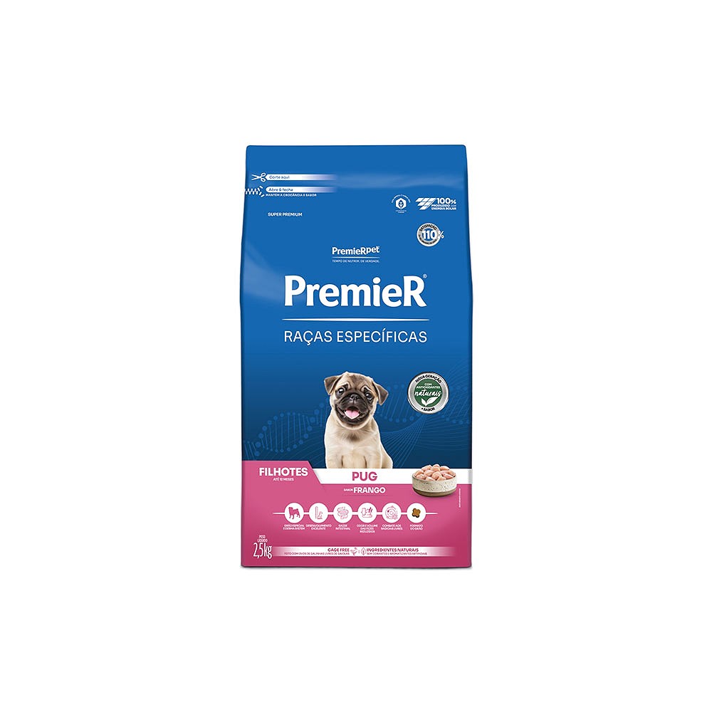 Ração Premier Raças Específicas Pug para Cães Filhotes Sabor Frango