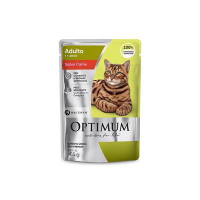Ração Úmida Optimum Sachê para Gatos Adulto Sabor Carne 85g
