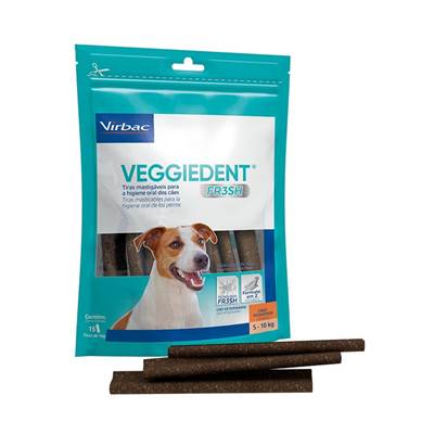 Tiras Mastigáveis VeggieDent Fresh Virbac para Cães de 5 a 10kg 15 unidades