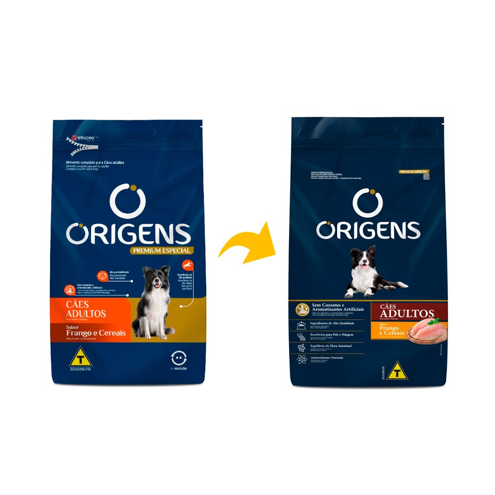 Ração Origens para Cães Adultos sabor Frango e Cereais 