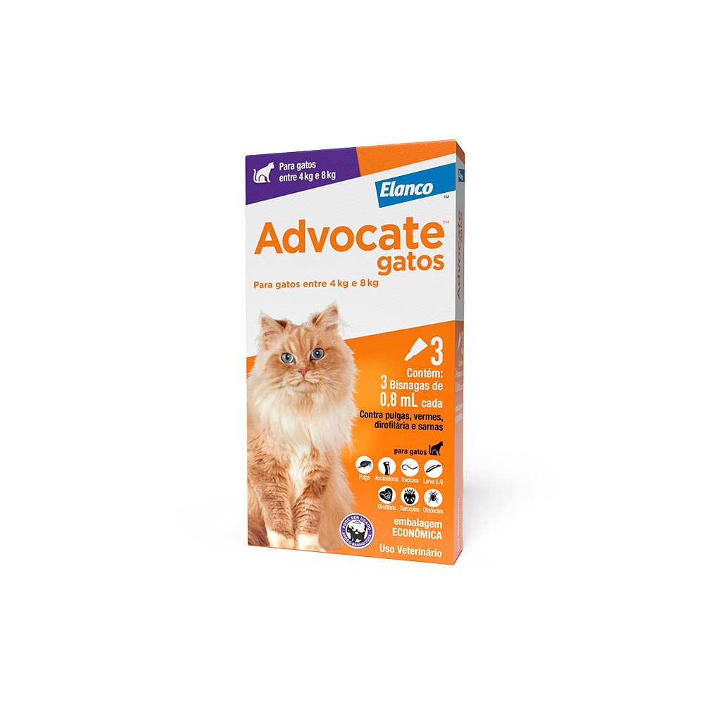 Antipulgas e Endectocida Advocate 0,8ml para Gatos entre 4kg e 8kg