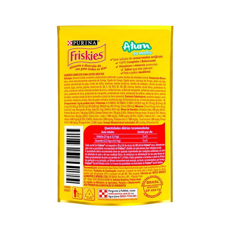 Ração Friskies Sachê para Gatos Adultos sabor Atum ao Molho