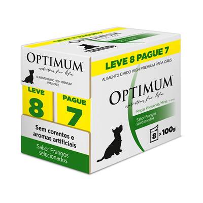 Ração Úmida Optimum Sachê para Cães Adultos de Raças Pequenas e Minis Sabor Frango - Leve 8 Pague 7 8 unidades