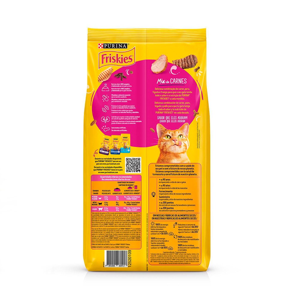 Ração Friskies Mix de Carne para Gatos Adultos Sabor Carne, Peru, Fígado e Frango
