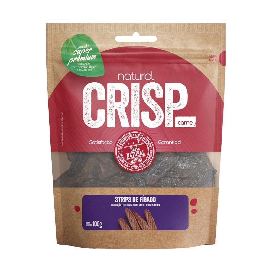 Snack Natural Crisp Carne Strips de Fígado para Cães