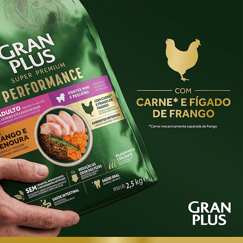 Ração GranPlus Performance para Cão Adulto de Porte Médio e Grande Sabor Frango e Cenoura