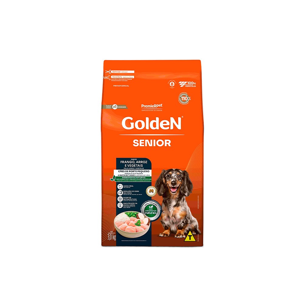 Ração Golden Sênior Mini Bits para Cães de Pequeno Porte a partir de 7 anos sabor Frango & Arroz