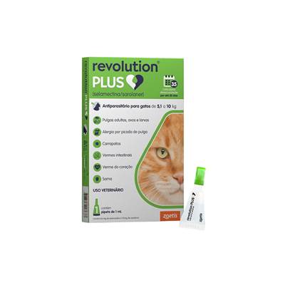 Antiparasitário Revolution Plus Zoetis para Gatos de 5,1 kg a 10 kg - 1 ml 1 pipeta