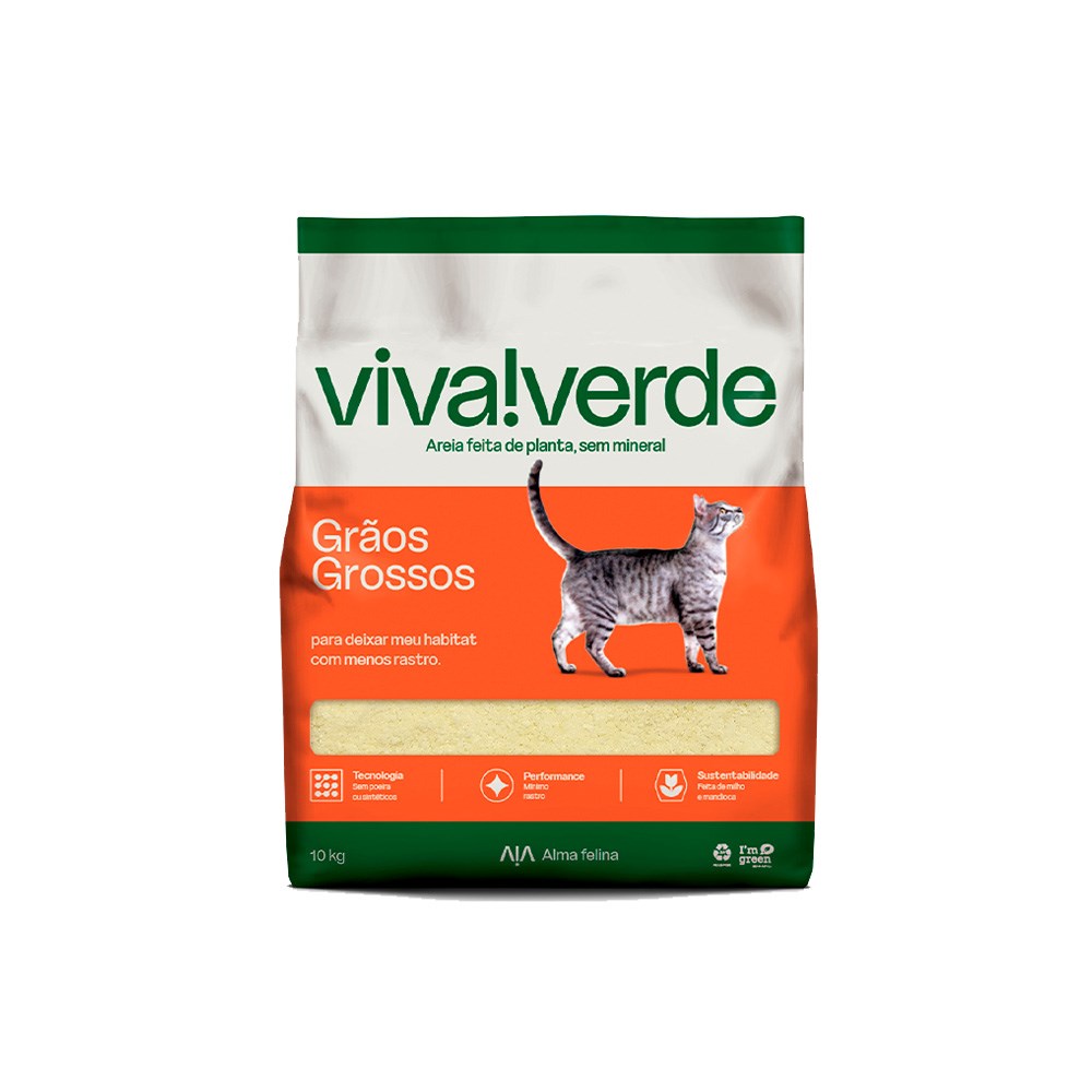 Areia Higiênica Viva Verde Grãos Grossos para Gatos