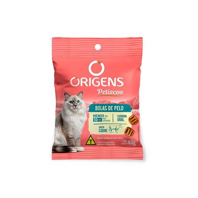 Snack Origens Bola de Pelos para Gatos Adultos sabor Carne 40g