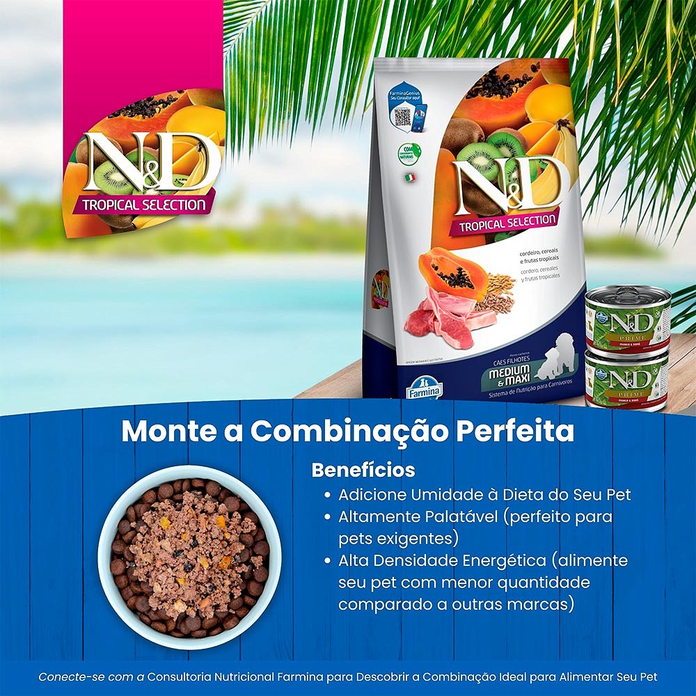 Ração Farmina N&D Tropical Selection para Cães Filhotes de Porte Médio e Grande Sabor Cordeiro, Cereais e Frutas Tropicais