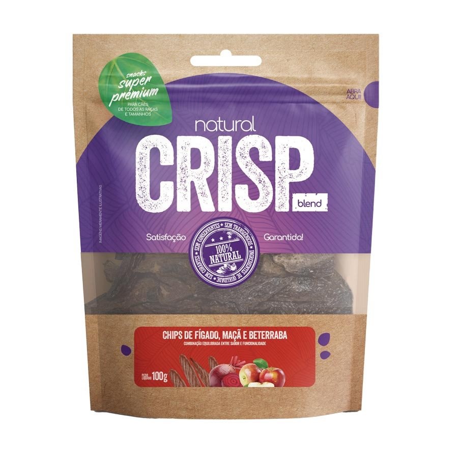 Snack Natural Crisp Blend Chips de Fígado, Maçã e Beterraba para Cães