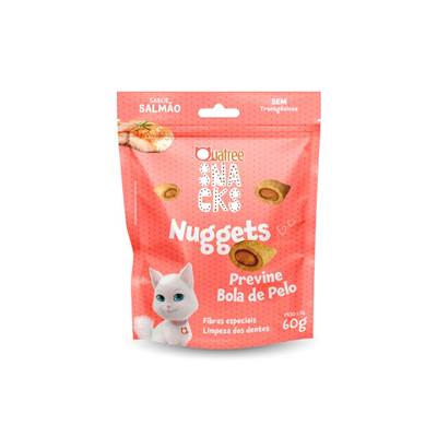 Snack Quatree Nuggets Previne Bolas de Pelos Sabor Salmão para Gatos Adultos