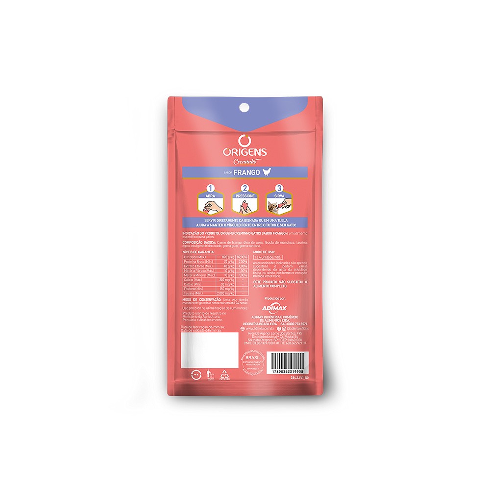 Snack Origens Creminho Sabor Frango para Gatos
