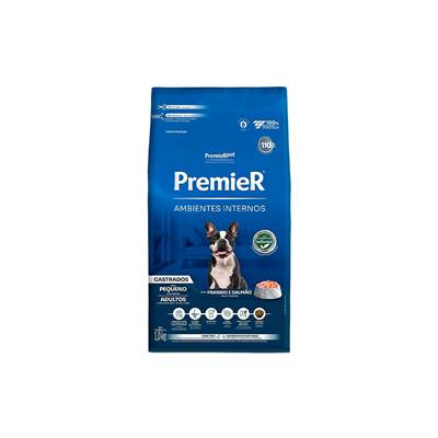 Ração Premier Ambientes Internos para Cães Adultos Castrados Raças Pequenas sabor Frango & Salmão 12kg