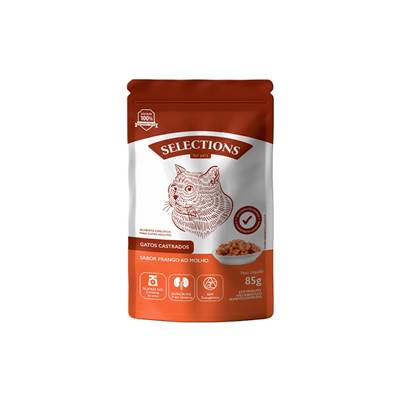 Ração Úmida Selections For Pets para Gatos Adultos Castrados Sabor Frango ao Molho 85g