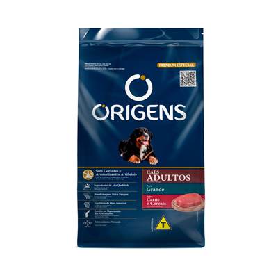Ração Origens para Cães Adultos de Porte Grande sabor Carne e Cereais 3kg