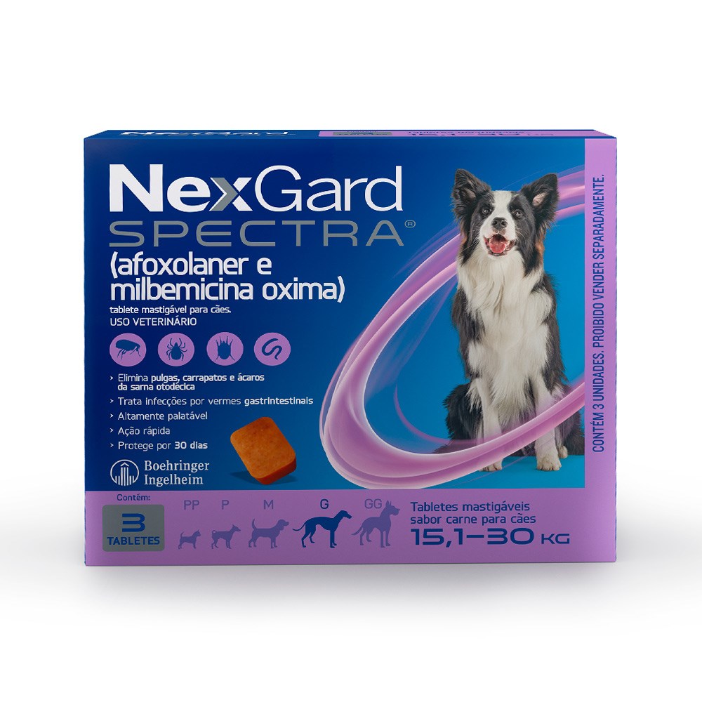 Antipulgas e Carrapatos NexGard Spectra para Cães de 15,1kg a 30kg