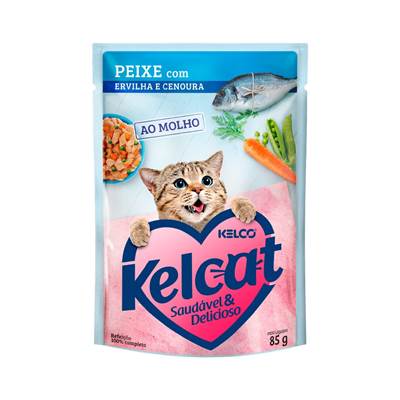 Kelcat Sachê sabor Peixe, Ervilha e Cenoura para Gatos Adultos 85g