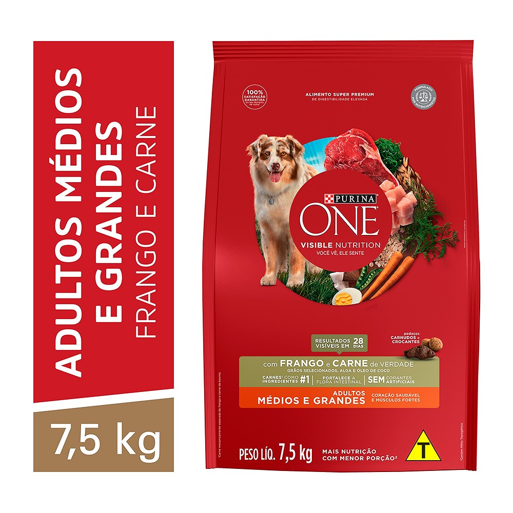 Ração Nestlé Purina One para Cães Adultos de Raças Médias e Grandes Sabor Frango e Carne