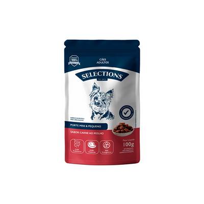 Ração Úmida Selections For Pets para Cães Adultos de Porte Pequeno e Mini Sabor Carne ao Molho 100g