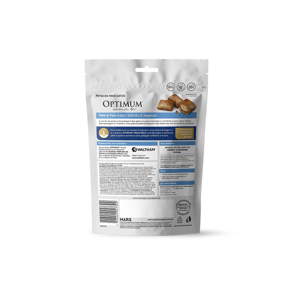 Petisco Optimum Pele e Pelo sabor Salmão e Vegetais para Gatos Adultos