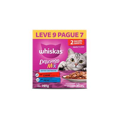 Ração Úmida Whiskas sabor Carne e Peixe para Gatos Adultos Castrados 85g