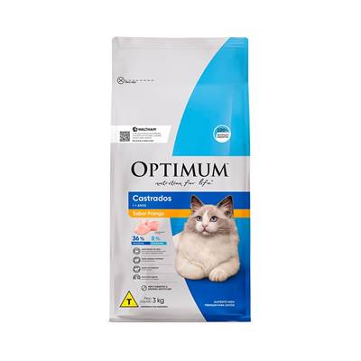 Ração Optimum para Gatos Adultos Castrados sabor Frango 10,1kg