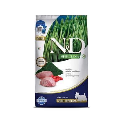 Ração Farmina N&D Spirulina para Cães Adultos de Porte Mini sabor Cordeiro, Spirulina e Goji Berry 7kg