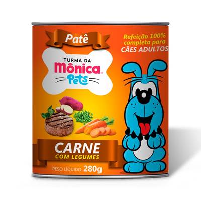 Ração Úmida Turma da Mônica Pets Patê para Cães Adultos Sabor Carne com Legumes 280g