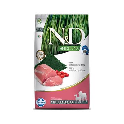 Ração Farmina N&D Spirulina para Cães Adultos de Porte Médio e Grande sabor Suíno, Spirulina e Goji Berry 10,1kg